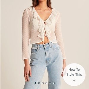 Medium dotted long sleeve sheer white Abercrombie long sleeve bow shirt